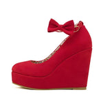 Queen High Heels Fashion Wedges Ladies Platform Buckle Bowtie Pumps For Woman Plus Size Wedding