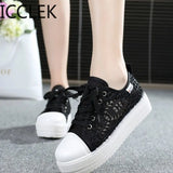 Women Shoes Fashion Summer Casual Shoes White Sneakers Cutouts Lace Canvas Hollow Breathable Platform Sneakers Tenis