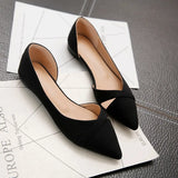 Women Flats Pink Black Pure Color Plus Small Size 34 Large 41 42 43 44 Suede Leather Pointed Toe Office Lady Flat Heel