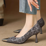 Breakj 2025 New French Retro Leopard Tip High Fine Heel Singles Female Fashion Temperament Metal