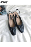 Slingback Sandals Women Slip On Mule Shoes Women Round Toe Low Heel Shoes Brand Shallow Pleated Sandal Elegant Mules