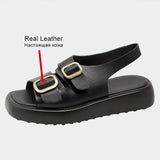 Size 34-40 Women Sandals Genuine Leather Buckle Strap Chunky Heels Platform Shoes For Women 2023 Low Heel