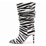 Furtado 2023 Spring Autumn Fashion boots stilettos heels mid calf Boots Elegant sexy pleated boots big size