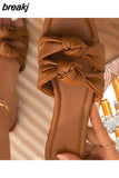 New Women's Slippers Summer Bow Square Toe Shoes Twist Strap Ladies Flat Sandals Outdoor Beach Casual Comfy Female