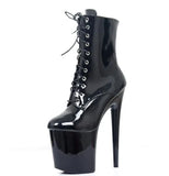 Selling Pink Boots Lace-up High Heel Platform Boots Round Toe 20CM Leather Boots Women High Quality Night Club Tight