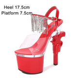 Women's Shoes Stripper Heels Platform Sandals Mules High Heels 17.5 cm Transparent Strip Pole Dance Pistol Heel Size