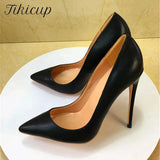Solid Black Matte Women Pointed Toe Slip On High Heels Elegant Ladies Chic Stiletto Pumps OL Fashion Dress