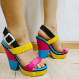 Peep Toe Multicolor Platform Block High Heels women's Sandals Brand Design Wedding Dress Shoes Summer New