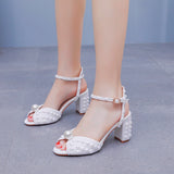 Breakj Cm Thick Heel Sandals Square Thick Heel Sandals White Wedding Dress Sandals Pearl Wedding Shoes