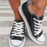 Canvas Shoes 2021 Summer Denim Canvas Shoes Women Low Cut Lacing Shoes Women Casual All-match Flat Shoes Plus Size