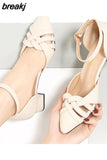 4.5CM Simple Elegant High Heels Leather Sandals Square Heel Pointed Toe Women Single Shoe All-Match Pumps Female