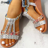New Gladiator Wedge Heels Elastic Band Crystals Summer Women Shoes Woman Sandals Leisure Beach Sandals Large Size