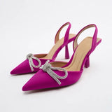New Summer Rhinestone Bow Pointed Toe Sandals Women's High Heels Women's Elegant Sandals Shiny Sexy High Heels