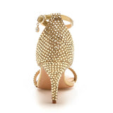 Queen Gold Rhinestone Woman Ankle Strap Party Dress Sandals Bride Wedding Shoes Open Toe High Heels Pumps