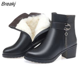 2023 NEW Fashion Soft Leather Women Ankle Boots High Heels Zipper Shoes Warm Wool Winter Boots for Women Plus Size