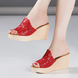 Heel Sandals Slippers Women Wear 2023 Summer New Style Muffin Thick Soles Waterproof Platform Fish Mouth Red High-Heeled