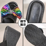 Plus Size 35-43 Slippers Women's Fashion Sequin Bow High Heel Sandals Sexy Platform Shoes Slippers