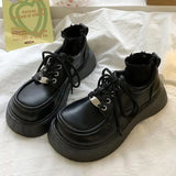 Platform Oxfords Shoes for Women 2024 spring Non Slip Lace Up Flats Woman Thick Bottom Patent Leather Gothic