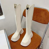 2023 Autumn Winter New Leather Thick Soled Riding Women's Chelsea Hevxm Knee High Square Toe Botines De Mujer
