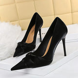 Breakj Korean Version Elegant Banquet Heels Slim Mouth Pointed Bow Women's Single