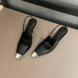 Square Toe Thin Heel Sandals Patent Leather Black Wrapped Heels High Heels Metal Toe Temperament Matte Women's Single