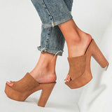 Slippers women platform sandals microfiber flip flops plus size 36-43 slides wood chunky super high heels shoes