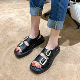 Size 34-40 Women Sandals Genuine Leather Buckle Strap Chunky Heels Platform Shoes For Women 2023 Low Heel