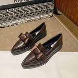 Retro Bowknot oxfords woman flats slip on thick heels loafers british pointed toe small leather shoes women plus size