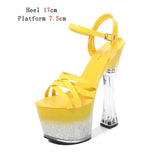 2023 New Platform Sandals Women Summer Sexy Square Heel Cross Belt High Heels 17cm Bling Ladies Strip Pole Dance