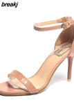 Women Sandals Summer High Heels Sandal Nude Heels Sandals Women Concise Patent Leather Party Dress Shoes Woman