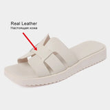 Size 34-40 Flats Slippers For Women Real Leather Low Heels Summer Shoes Woman 2023 Rome Slides Casual Platform