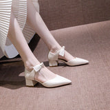 Breakj Women's Shoes 2025 New Trendy Tip Hollow Bow 5Cm Heel Female Students Thick Heel Sexy Fashion Single
