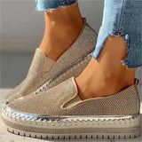 Women Autumn Sequined Round Toe Flats Sneakers Luxury Glitter Crystal Slip On Loafers Platformvulcanized Shoes Sewing Lazy