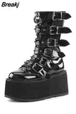 Gothic Style Cool Street Comfy Motorcycle Boots High Heel Punk Rivets Chunky Platform Mid-Calf Women Boots Shoes