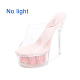 Slippers Women Shoes Super High Heels Plus Size Catwalk Transparent Sandals Women Pole Dance Platform Wedding