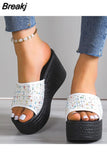 Wedge High Heeled Women Sandals New Arrived 2023 Bling Sequin Lady Slipper Peep Toe Comfort Walk Causal Sandals Plus