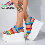 Summer Open Toe Thick Heel Shoes New Sandals Women Brand Ins Multicolor Punk Chunky Platform Wedges