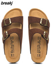 2023 New Summer Men Cork Slipper Casual Beach Double Buckle Non-slip Outside Nubuck Leather Slip on Slides
