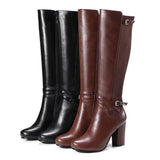 new arrivals large size 33-43 chunky high heels knee high boots woman shoes dropship black brown shoes woman