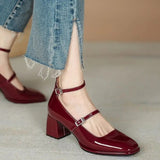 Women heels Shoes Mary Jane Shoes Woman Pumps Patent Leather High Heels Dress Shoes Red Wedding Shoes Spring 2023 Double