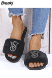 Summer Women Shoes Fur Slippers Flat Sandals Female Open-Toe Shoes Women Sandals Casual Plush Style Ladies Winter Plus