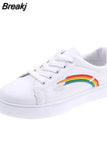 Fashion Embroider Breathble Vulcanized Shoes Women Sneakers Pu Leather Platform Shoes Women Lace Up Casual Shoes