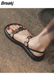 for Women Black Footwear Platform Summer 2023 Buckles Ladies Shoes with Low Heels One Word Daily New Breathable