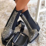 style square rivets ankle boots for women pointed toe Western cowboy decoration winter boots studs Autumn botas