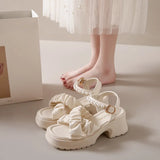 Summer New Open Toe Pearl Button Strap Thick Sole Waterproof Platform Sandals for Women Thick Sole Shoes for