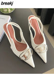 High Heel Shoes Women Slingback Sandals Female Pointed Toe Elegant Pumps For Party Shoes Brand Buckle Slip On Mule