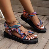 Breakj New National Wind Cloth Women's Shoes Wear Large Size Roman Sandals Spring And Summer Flat Color