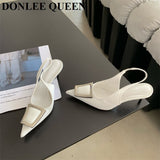 High Heel Shoes Women Slingback Sandals Female Pointed Toe Elegant Pumps For Party Shoes Brand Buckle Slip On Mule