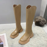 2023 Autumn Winter New Leather Thick Soled Riding Women's Chelsea Hevxm Knee High Square Toe Botines De Mujer
