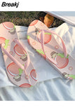 Women Beach Flip Flops Flat Outside Seaside Beach Fruit Cartoon Sandals Flip-flops Outdoor Slides Summer Home Bathroom